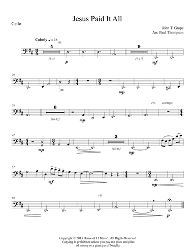 Jesus Paid It All - String Quartet and Piano (arr. Paul Thompson)