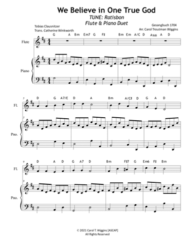We Believe in One True God (Tune: Ratisbon) [Flute & Piano] (arr. Carol Troutman Wiggins)