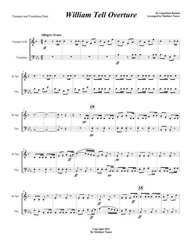 William Tell Overture (Trumpet and Trombone duet) (arr. Matthew Nunes)