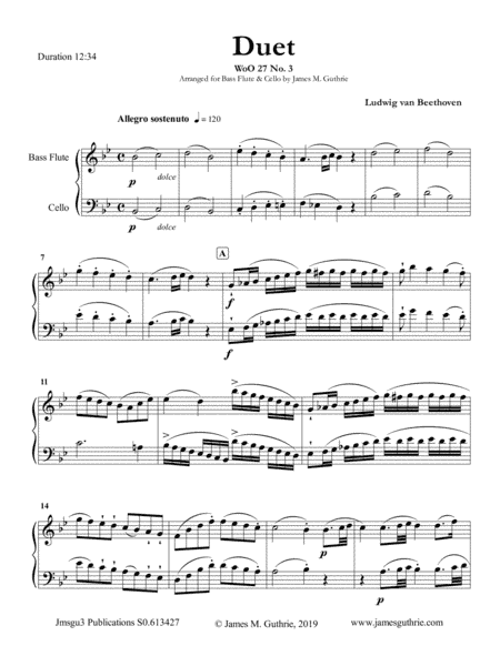 Beethoven: Duet WoO 27 No. 2 for Bass Flute & Cello (arr. James M. Guthrie, ASCAP)