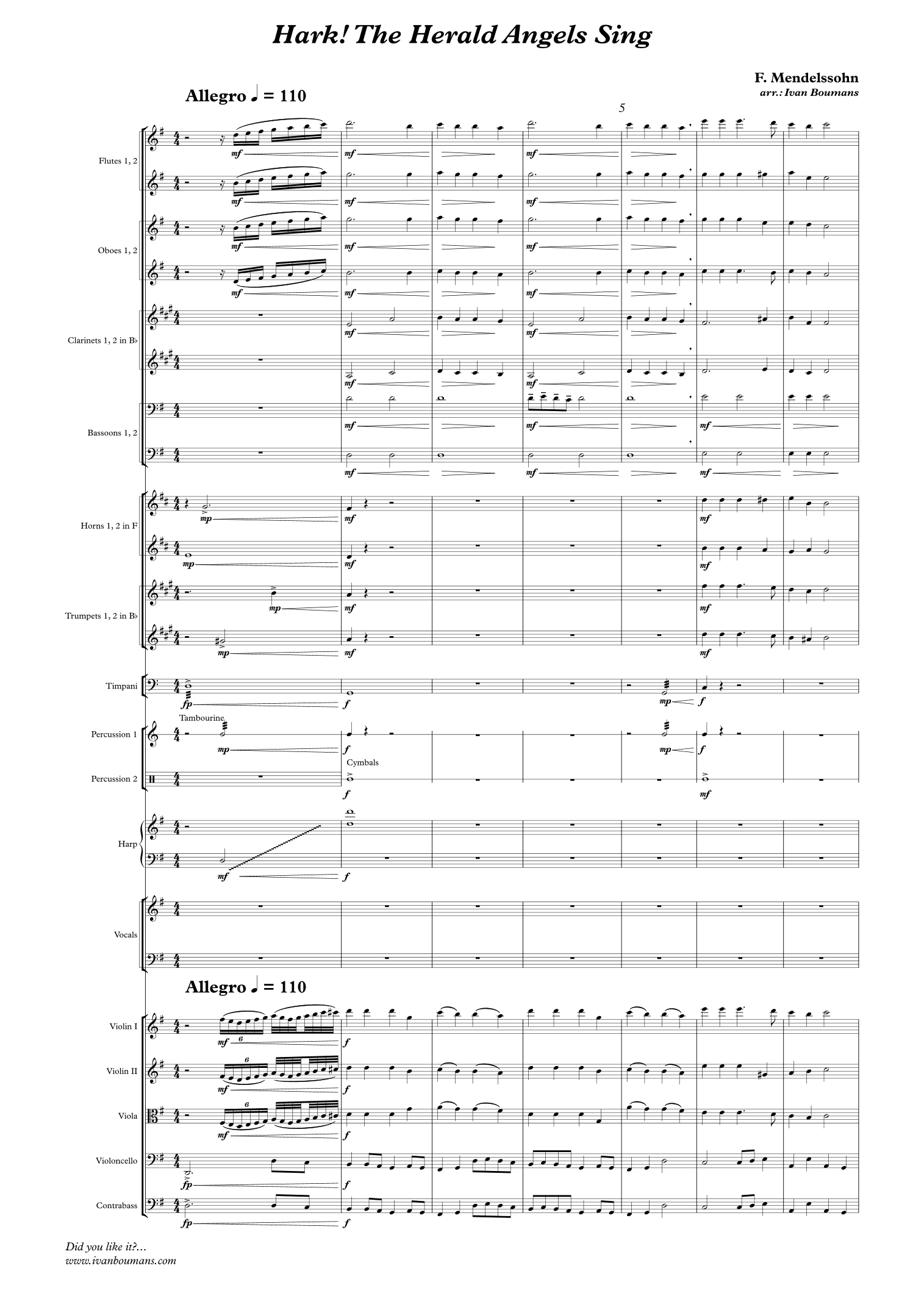 Hark! The Herald Angels Sing - Score Only (arr. Ivan Boumans)
