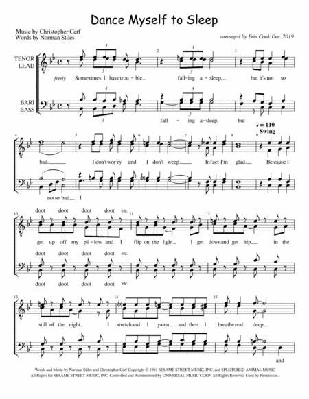 Dance Myself To Sleep (arr. Erin Cook)