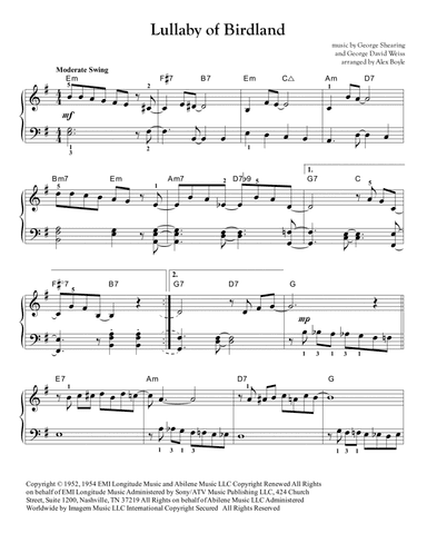 Lullaby Of Birdland (arr. Alex Boyle)