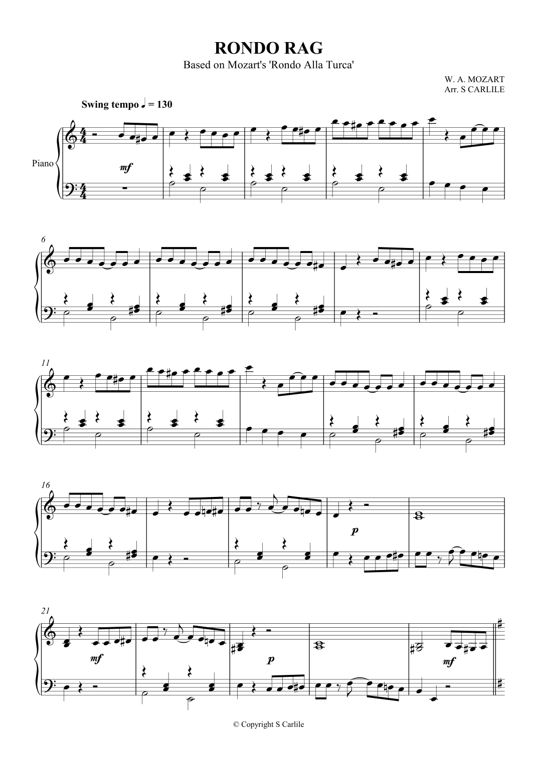 Rondo Rag (Based on Mozart's 'Rondo Alla Turca') (arr. SCMusic)