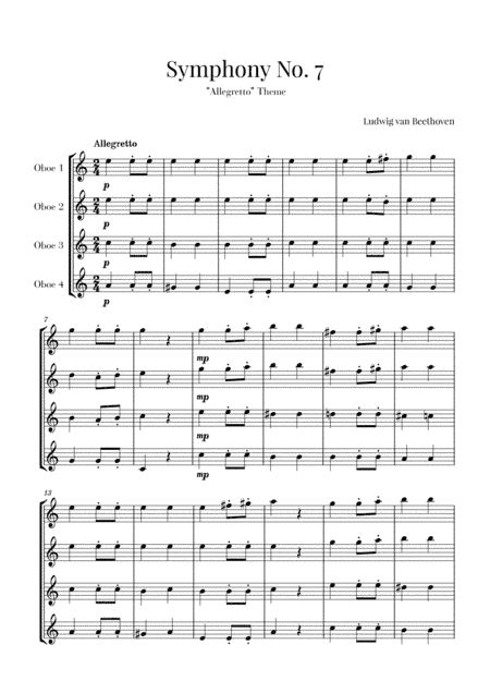 Beethoven - Allegretto (from Symphony No. 7) - for Oboe quartet (arr. Cadenza Editions)
