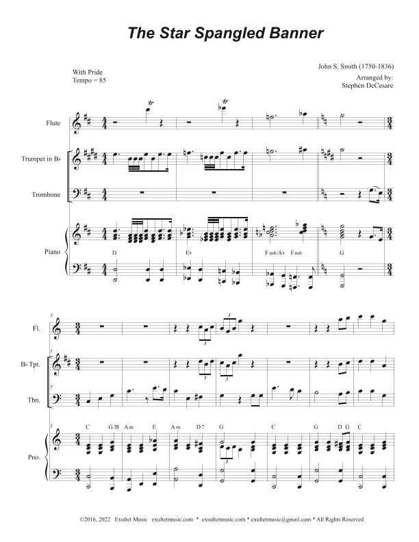 The Star Spangled Banner (Trombone solo and Piano) (arr. Stephen DeCesare)