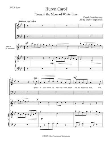 Huron Carol SATB ('Twas in the Moon of Wintertime) (arr. Ellen Foncannon Stephenson)