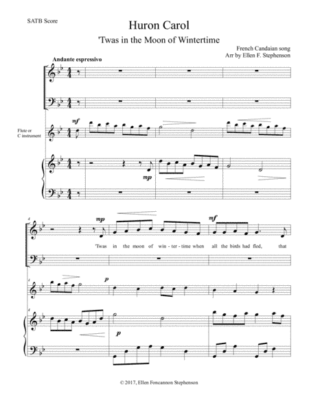 Huron Carol SATB ('Twas in the Moon of Wintertime) (arr. Ellen Foncannon Stephenson)