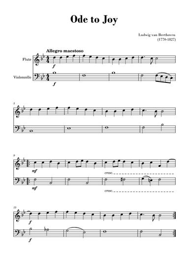 Beethoven - Ode to Joy (for Flute and Cello) (arr. Gisele Sant'Ana)