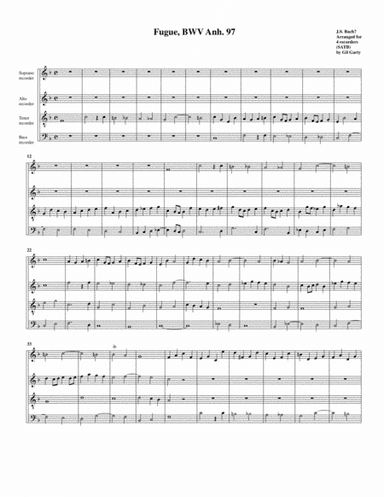 Fugue, BWV Anh. 97 (arrangement for 4 recorders) (arr. Gil Garty)