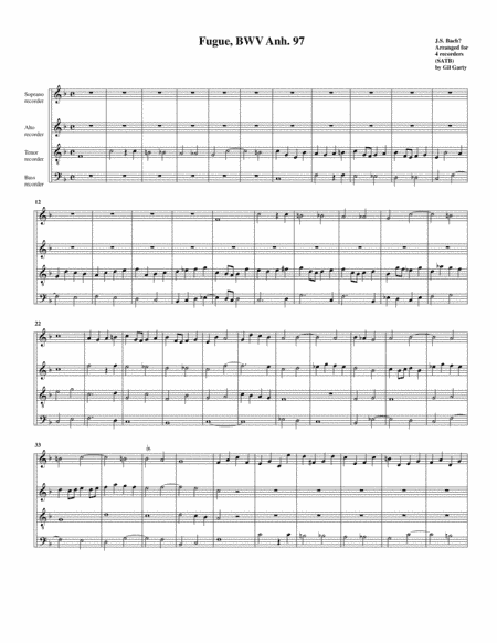 Fugue, BWV Anh. 97 (arrangement for 4 recorders) (arr. Gil Garty)