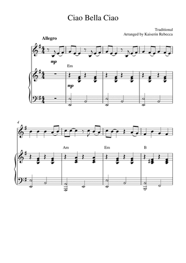 Ciao Bella Ciao (for violin solo and piano accompaniment) (arr. Kaiserin Rebecca)