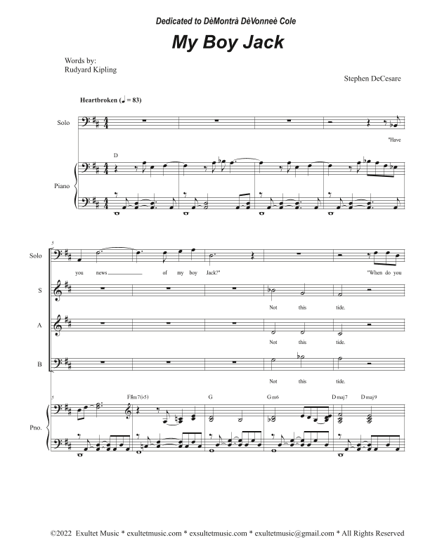 My Boy Jack (Baritone solo and SAB)