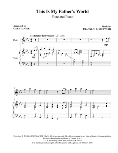 THIS IS MY FATHER'S WORLD (Flute Piano and Flute Parts) (arr. Gary Lanier)