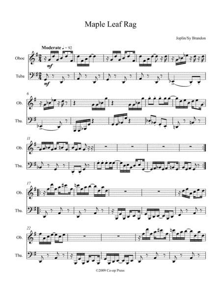 Maple Leaf Rag for Oboe and Tuba (arr. Sy Brandon)