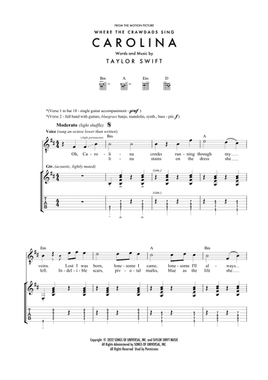 Carolina (arr. Alpin Smart (Transcription for Voice and Guitar with TAB))