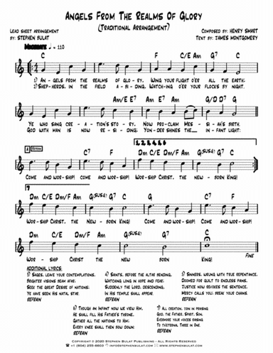 Angels From The Realm Of Glory - Lead sheet arranged in traditional and jazz style (key of C) (arr. Stephen Bulat)