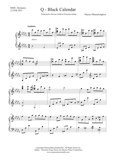 Q - Black Calendar - Piano Solo by Maytas Dhamalongkrot