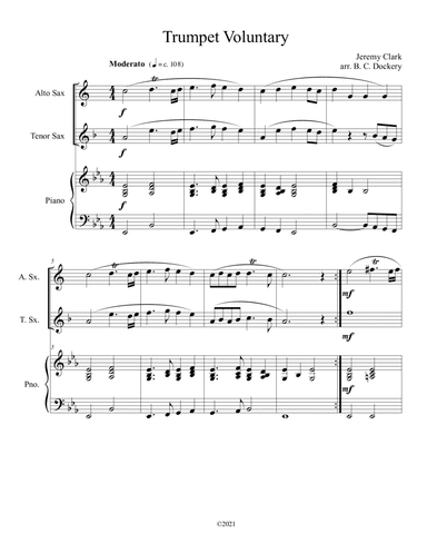 Trumpet Voluntary (Alto and Tenor Sax Duet) with optional piano accompaniment (arr. B. C. Dockery)