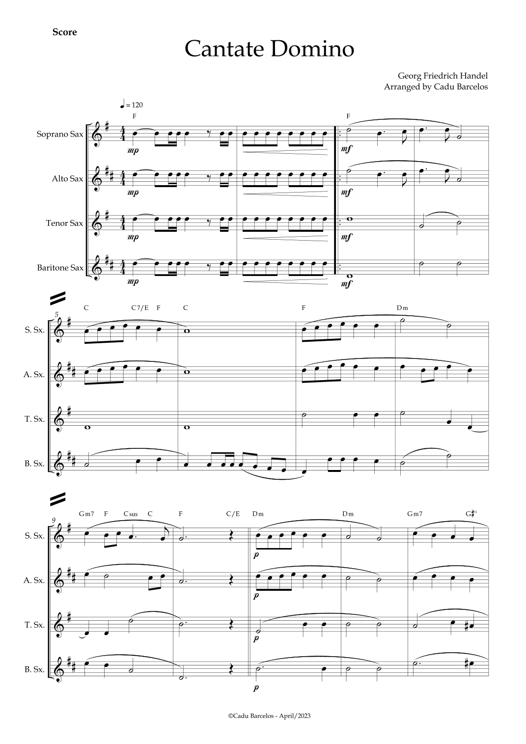 Cantate Domino - Handel (Saxophone Quartet) Chords (arr. Cadu Barcelos)