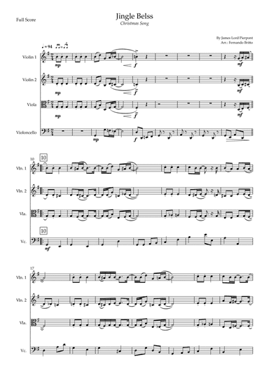 Jingle Bells - Jazz Version (Christmas Song) for String Quartet (arr. Fernando Britto)