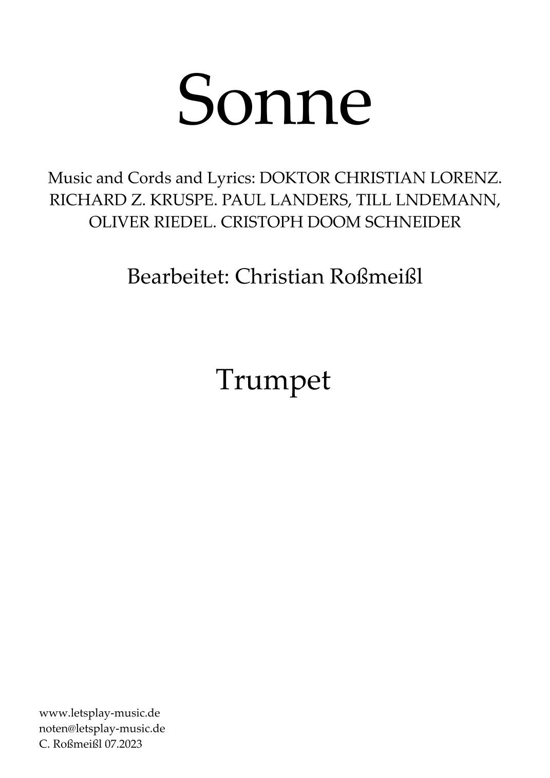Sonne (arr. Christian Roßmeißl)