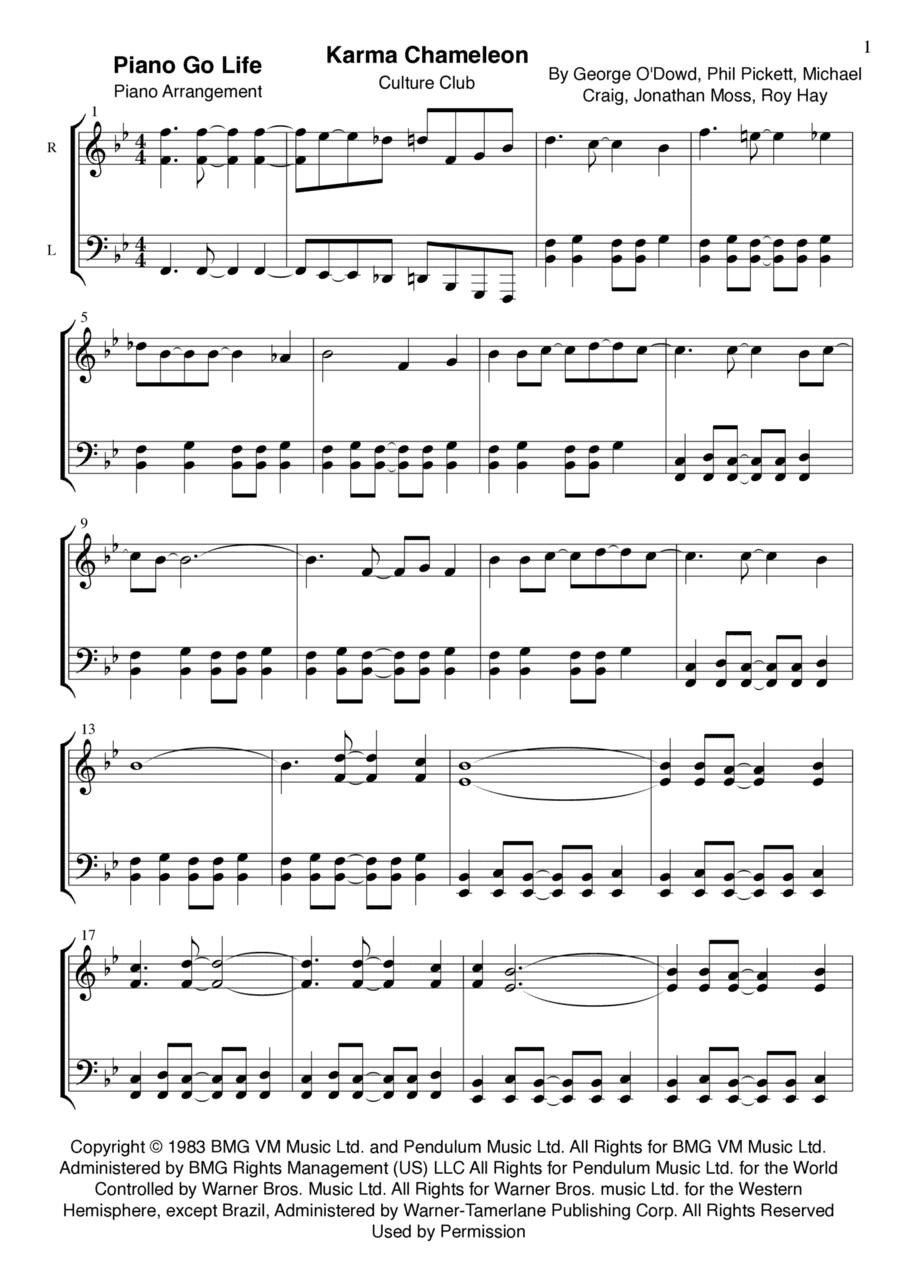 Karma Chameleon (arr. Piano Go Life)