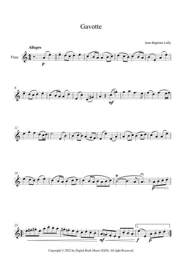Gavotte - Jean-Baptiste Lully (Flute) (arr. Digital Book Music)