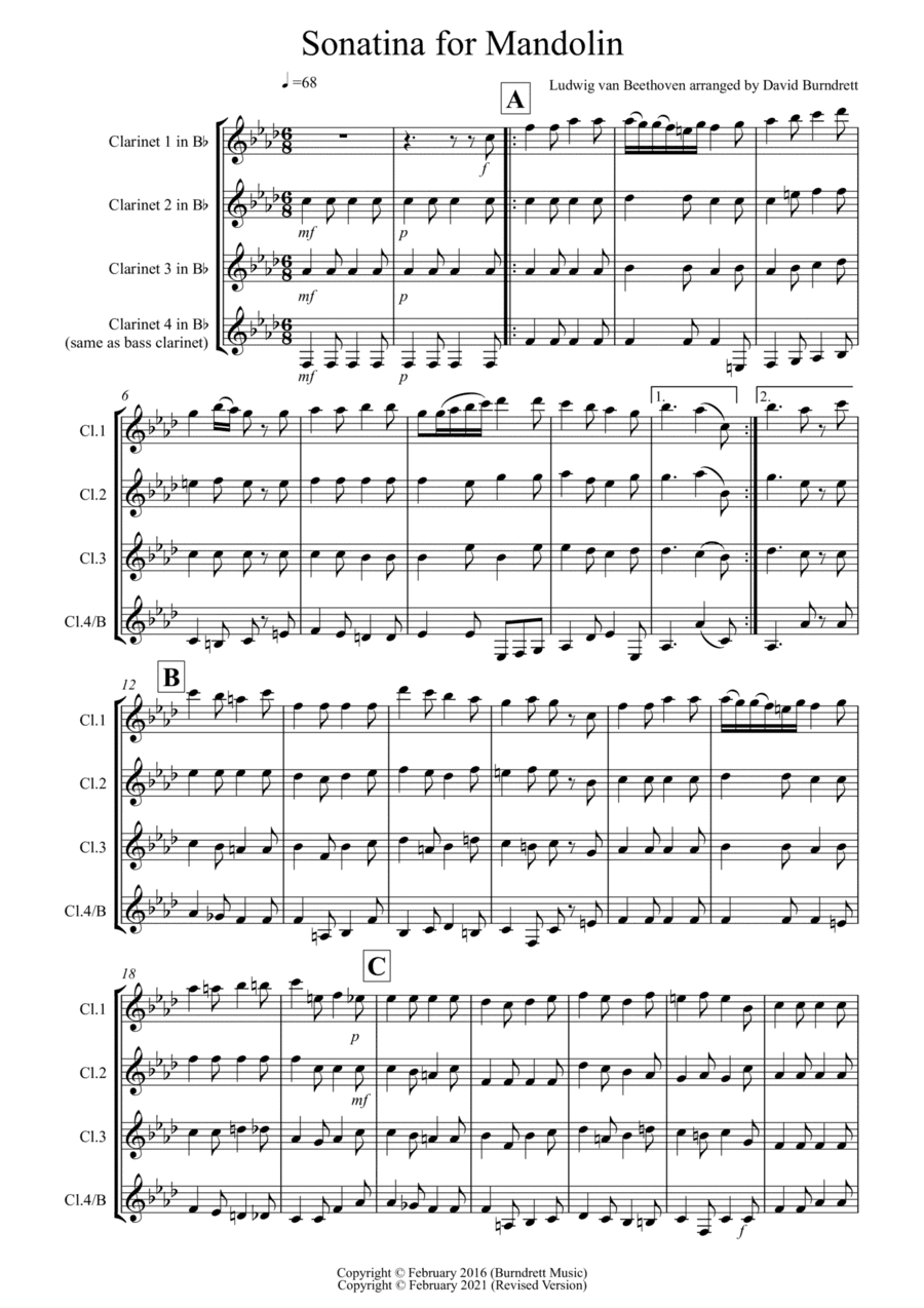Sonatina by Beethoven for Clarinet Quartet (arr. David Burndrett)