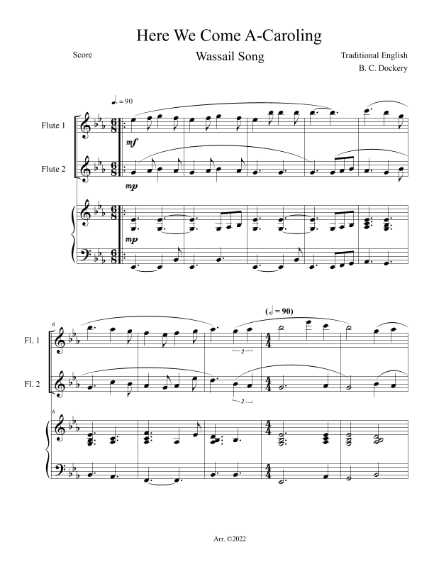 Here We Come A-Caroling (Flute Duet with Piano Accompaniment) (arr. B. C. Dockery)