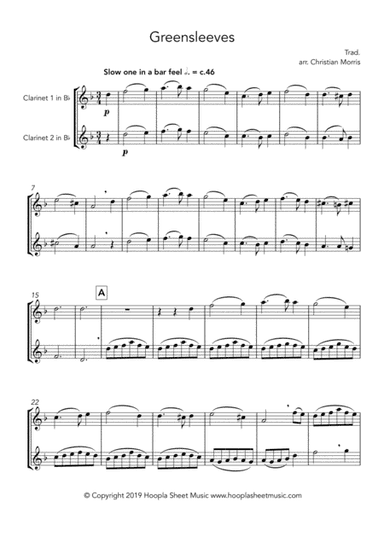 Greensleeves, fantasy for clarinet duet (arr. Hoopla Sheet Music)