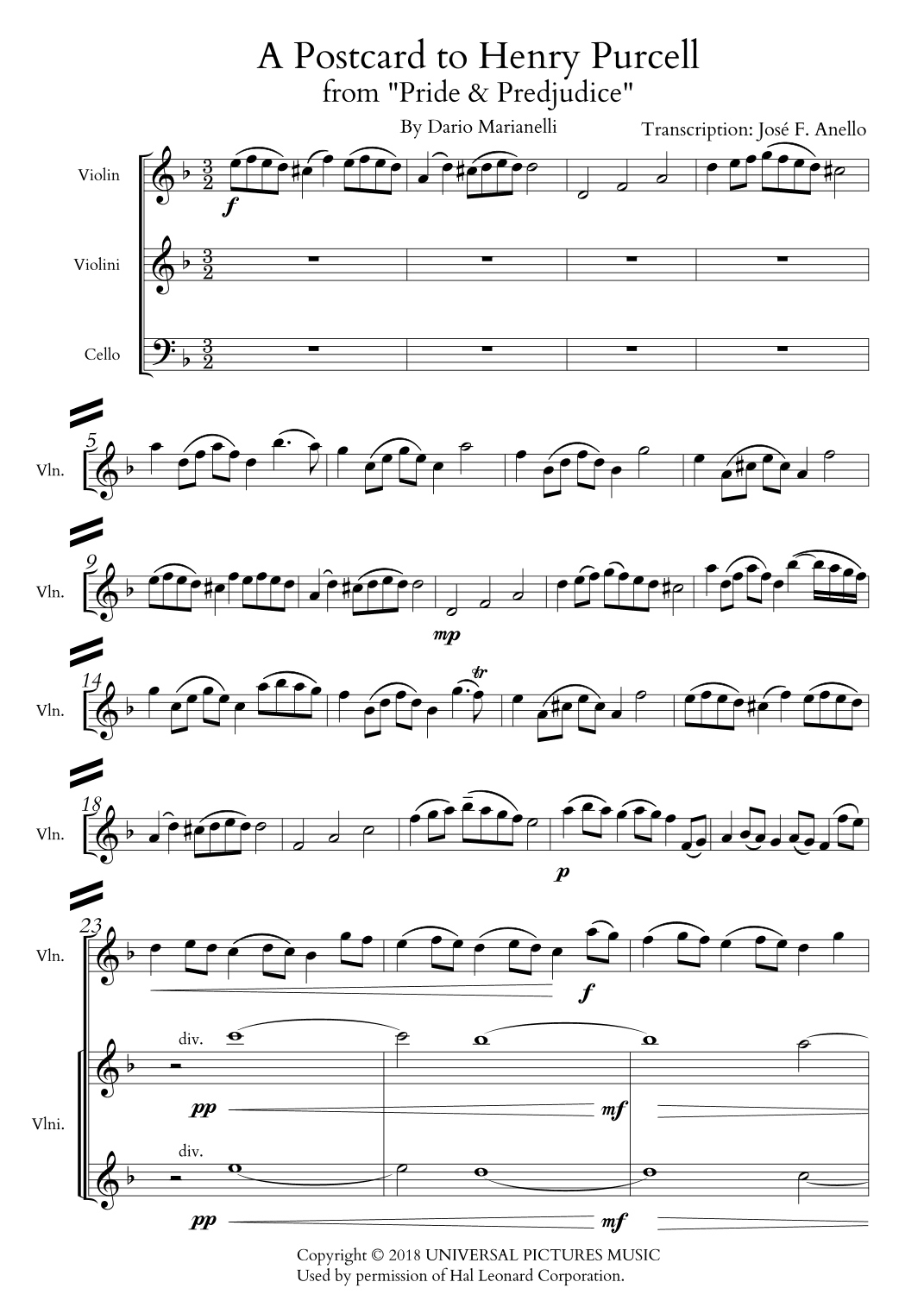 A Postcard To Henry Purcell (arr. José F. Anello)