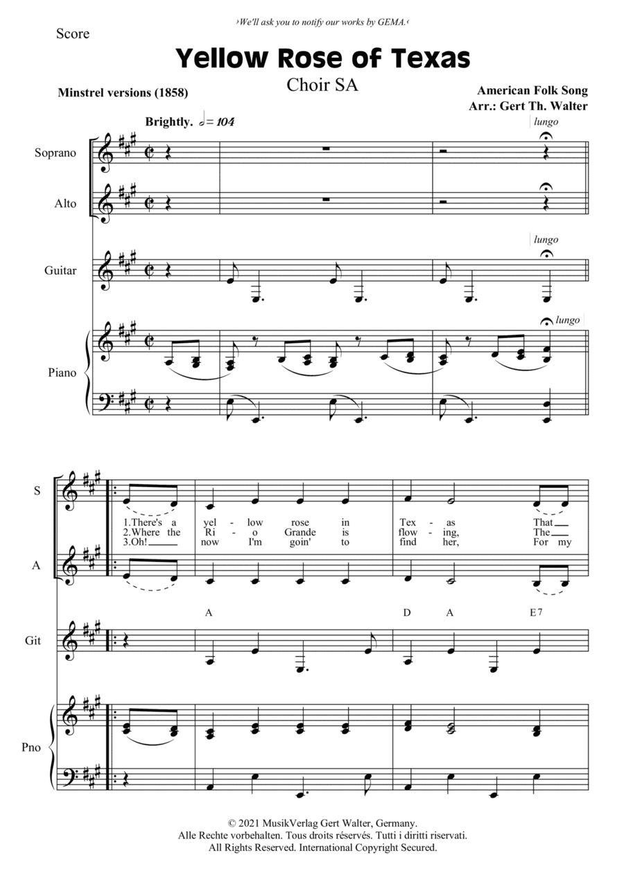 Yellow Rose of Texas (arr. Gert Th. Walter)
