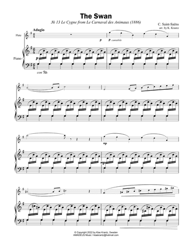 The Swan / Le cygne for flute (violin) and easy piano (edition II) (arr. K. Krantz)
