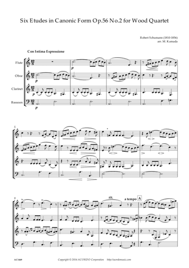 Six Etudes in Canonic Form Op.56 No.2 for Wood Quartet (arr. Mikio Kamada)