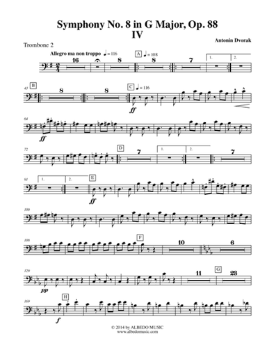 Dvorak Symphony No. 8, Movement IV - Trombone in Bass Clef 2 (Transposed Part), Op. 88 (arr. Doug Clyde)
