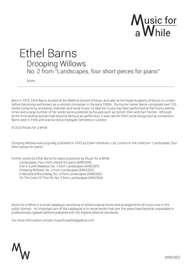 Ethel Barns - Drooping Willows, No. 2 from "Landscapes, four short pieces for piano" (arr. Music for a While)