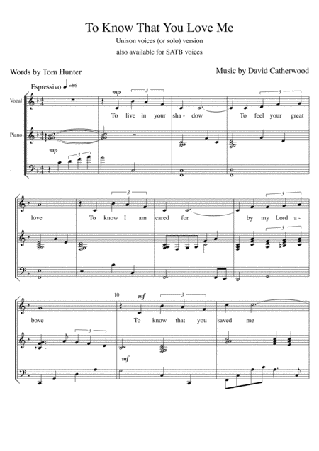 To Know That You Love Me for Unison voices (or solo) with piano accompaniment