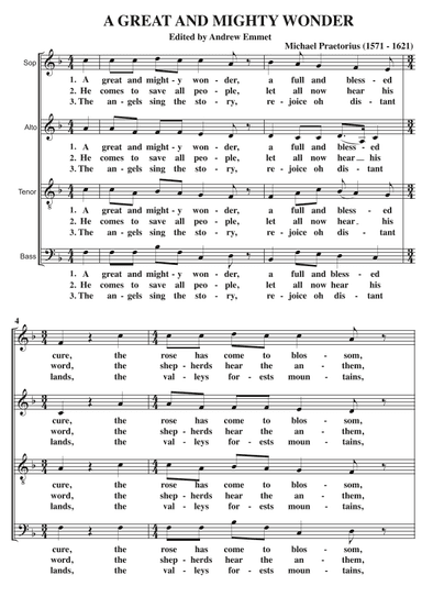 A Great And Mighty Wonder A Cappella SATB (arr. Edited by Andrew Emmet)