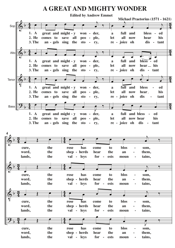 A Great And Mighty Wonder A Cappella SATB (arr. Edited by Andrew Emmet)