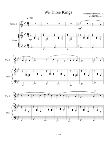 We Three Kings (violin solo) with optional piano accompaniment (arr. B C Dockery)