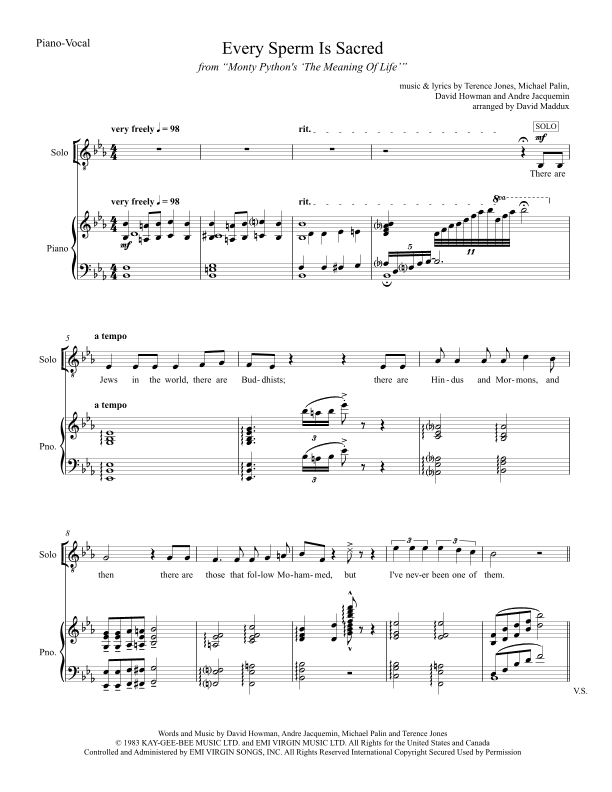 Every Sperm Is Sacred (arr. David Maddux)