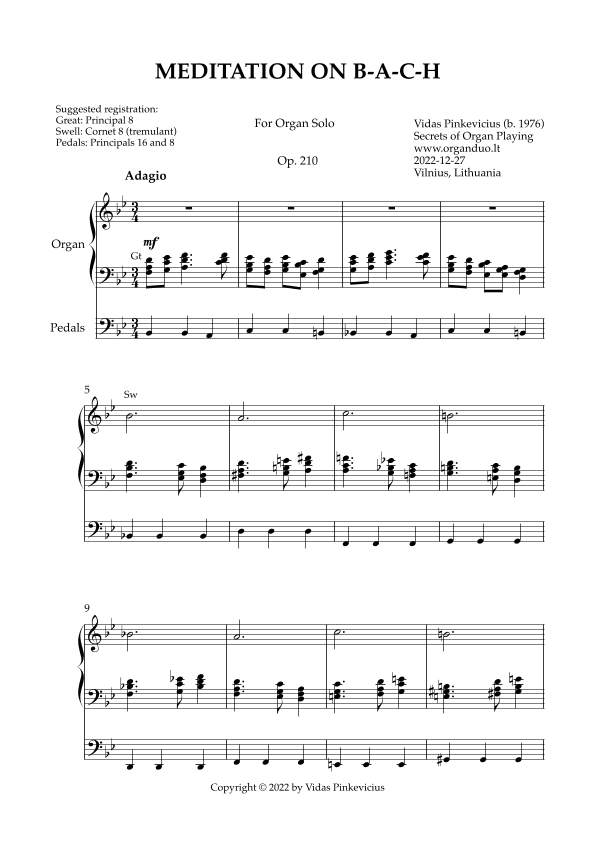 Meditation on B-A-C-H, Op. 210 (Organ Solo) by Vidas Pinkevicius