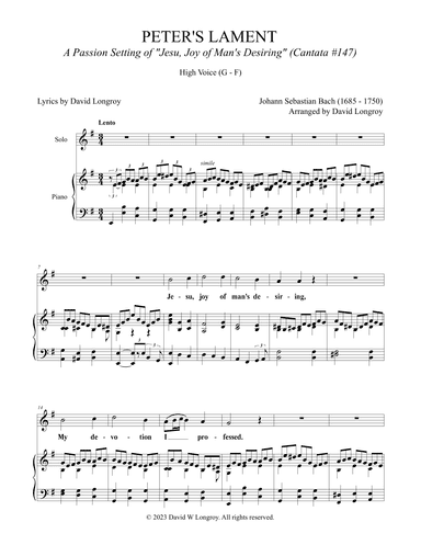 Peter's Lament (A Passion Setting of Jesu, Joy of Man's Desiring) (arr. David Longroy)