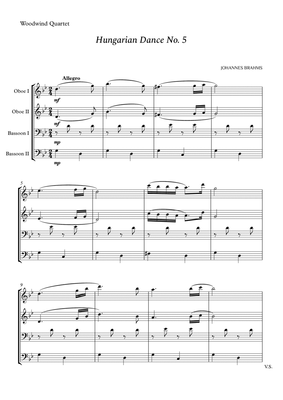 Hungarian Dance No. 5 for Woodwind Quartet (arr. Cássio Silva Chaves)