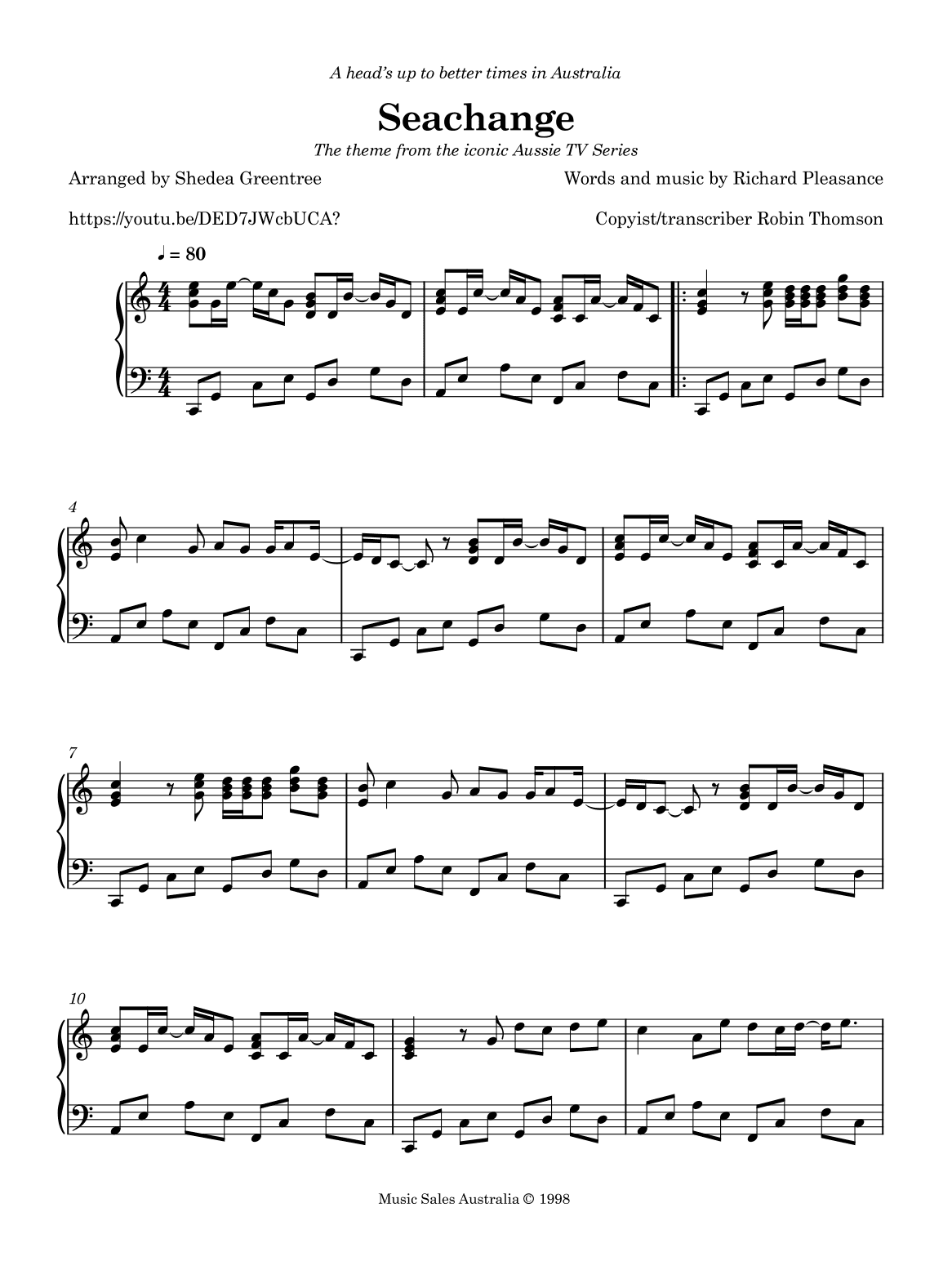 Original Seachange Theme Demo (arr. Robin Thomson and Shedea Greentree)