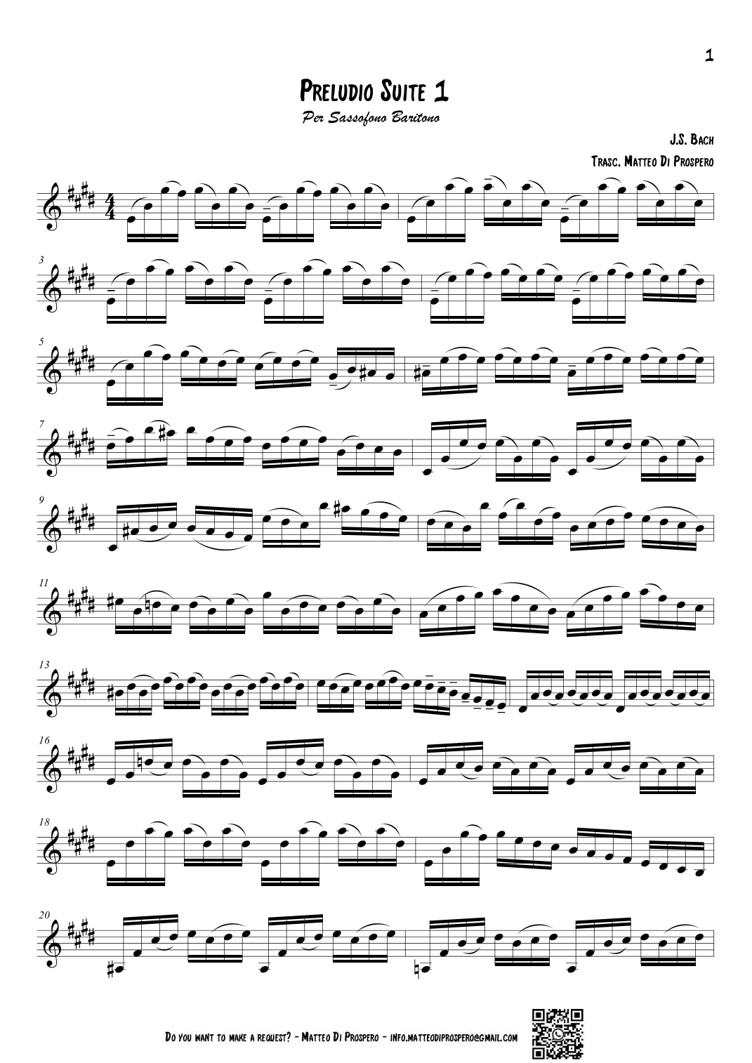 Preludio Suite 1 Bach - Sassofono Baritono (arr. Matteo Di Prospero)