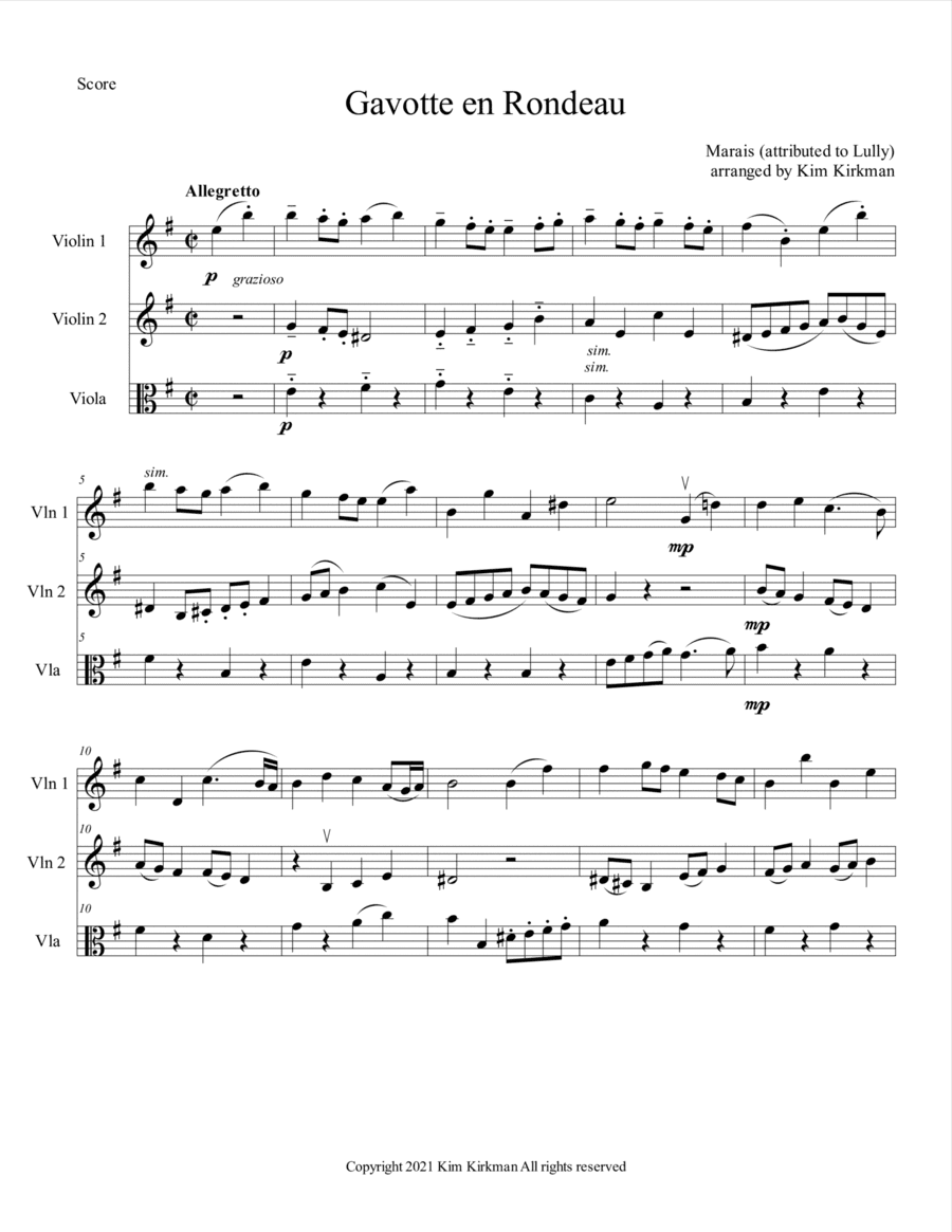 Gavotte en rondeau Marais (Lully) for violin 1 and 2 and viola (arr. Kim Kirkman)