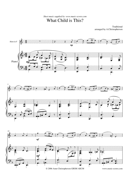 What Child is this - French Horn and Piano (arr. Anne L Christopherson GRSM ARCM)