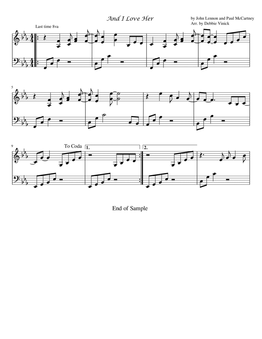 And I Love Her (arr. Debbie Vinick)